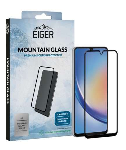 Eiger Mountain Glass Screen Protector 3D for Samsung Galaxy A34 5G in Clear / Black